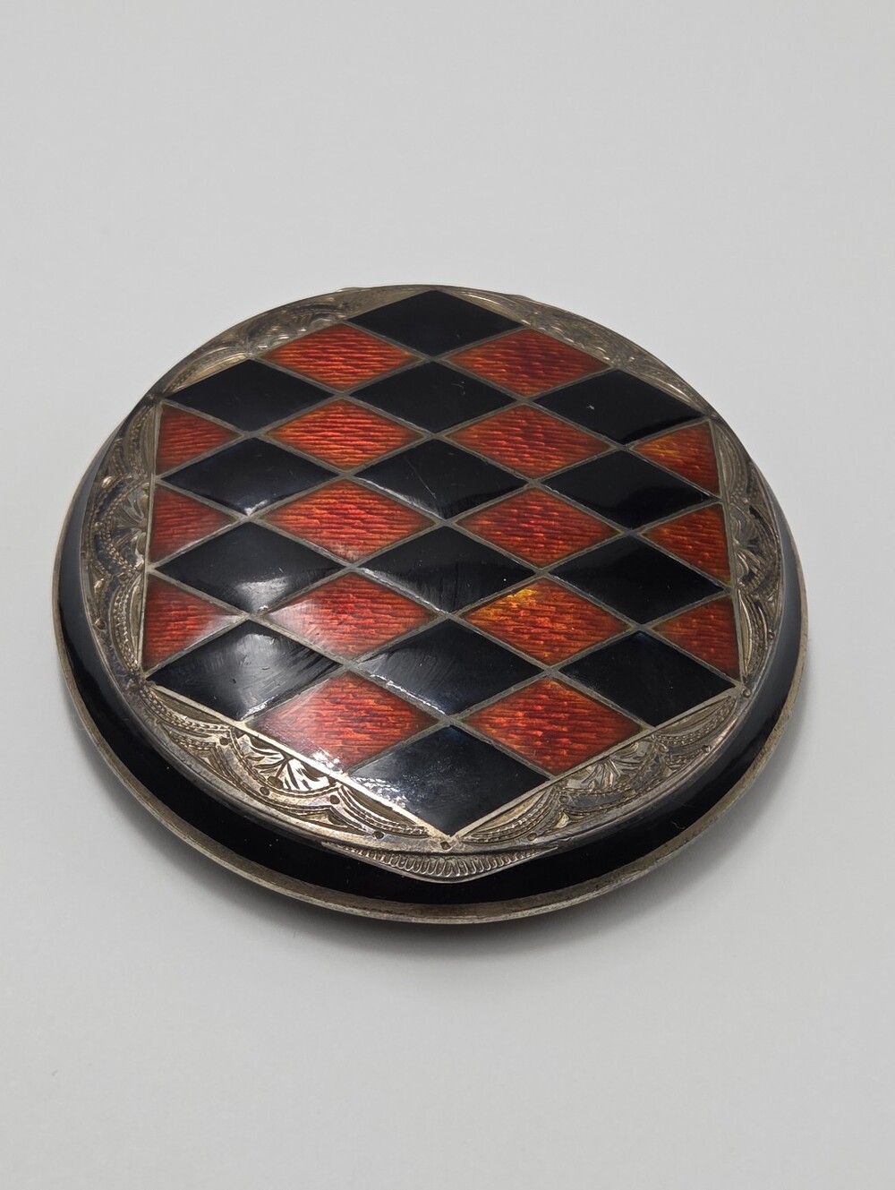 Antique Art Deco Austrian Sterling Silver & Enamel Compact